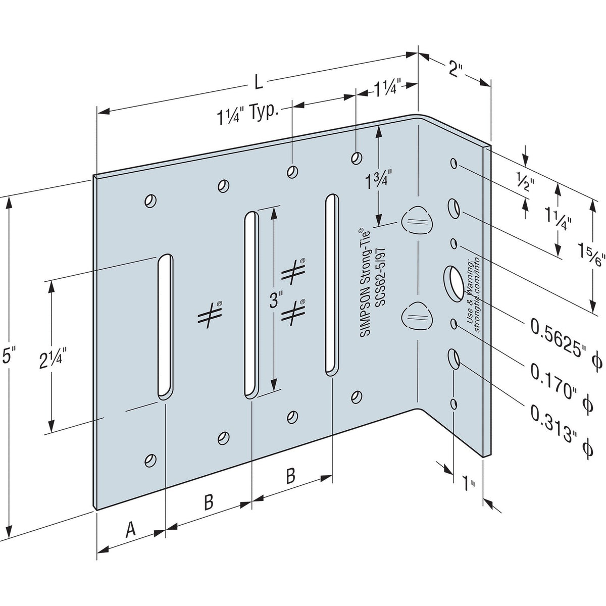 Simpson SCS82-5/118-KT25 2x8 10-Ga Seismic Bypass Framing Slide Clip w/Screws 25-Pack