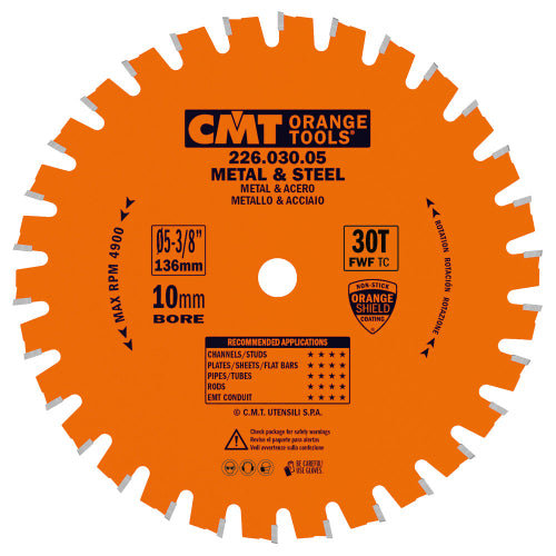CMT 226.030.05 Metal & Steel Dry Cut Saw Blade 5-3/8"x 10mm T30 FWF