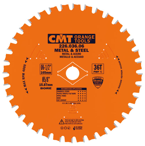 CMT 226.036.06 Metal & Steel Dry Cut Saw Blade 6-1/2" x 5/8" T36 FWF
