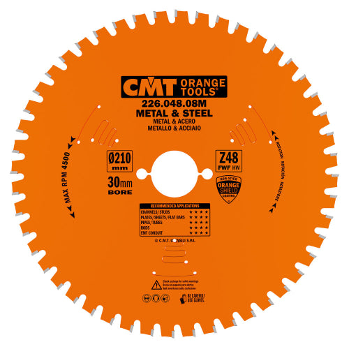 CMT 226.048.08M Metal & Steel Dry Cut Saw Blade 8-1/4" x 30mm T48 FWF