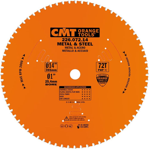 CMT 226.072.14 Metal & Steel Dry Cut Saw Blade 14" x 1" T72 FWF
