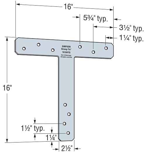 Simpson 1616HTQ 16" Heavy T Strap Hot-Dip Galvanized Quick-Install