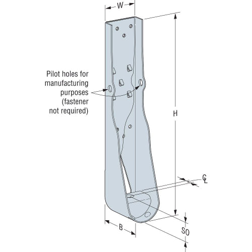 Technical drawing of a metal bracket with dimensions and annotations on a white background