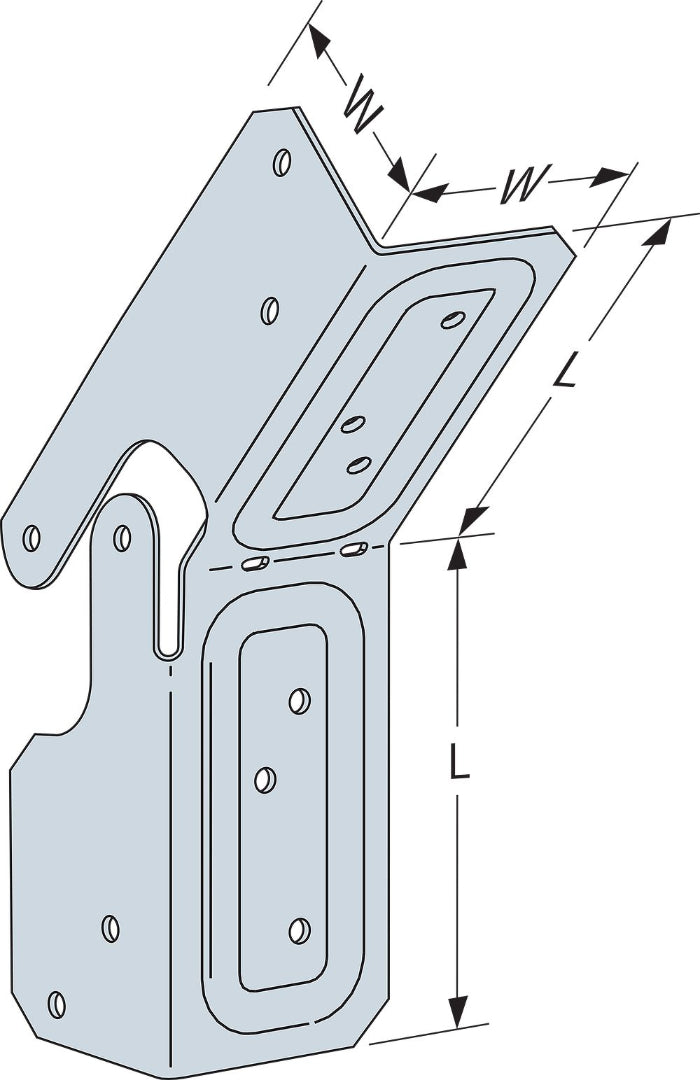Technical drawing of a metal bracket with dimensions labeled