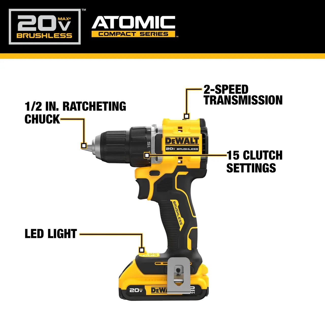 DeWALT DCD794D1 ATOMIC 20V MAX Brushless Cordless 1/2 in. Drill/Driver Kit