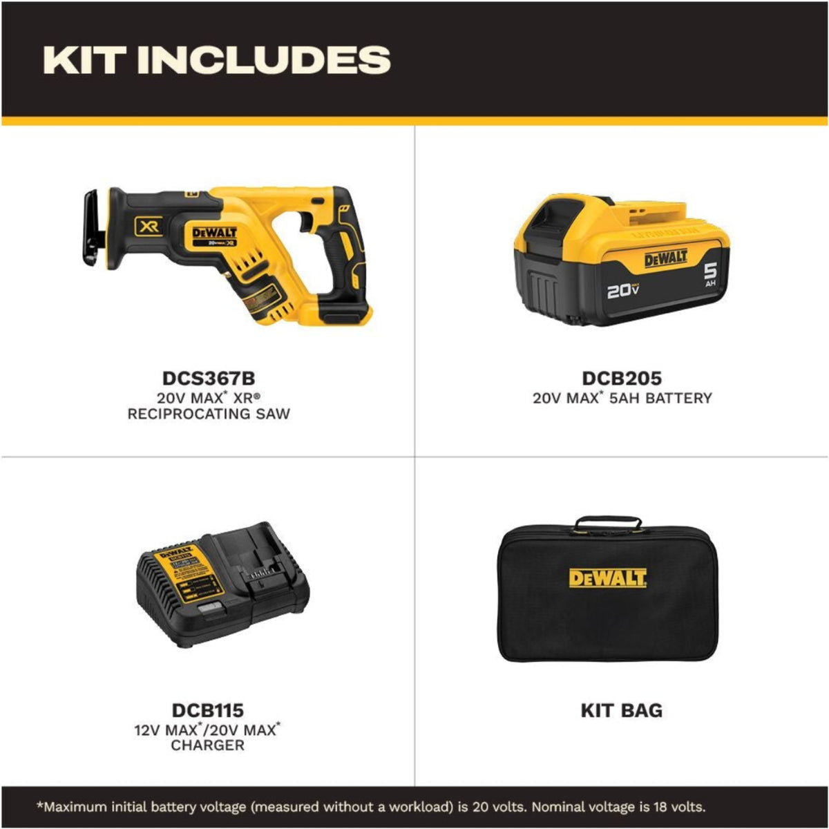 DeWALT 20V MAX* XR Brushless Compact Reciprocating Saw Kit (5.0 Ah) DCS367P1
