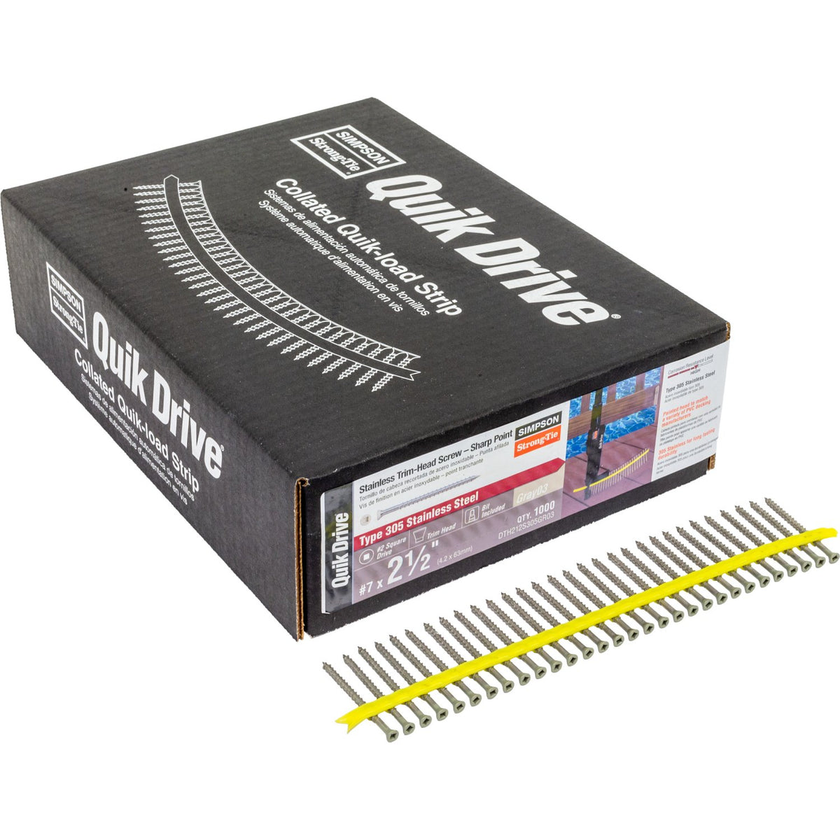 Simpson #7 x 2-1/2 in. Collated Trim-Head Screw Sharp Point Type 305 SS Gray 03 #2 Sq Drive 1000-Pk