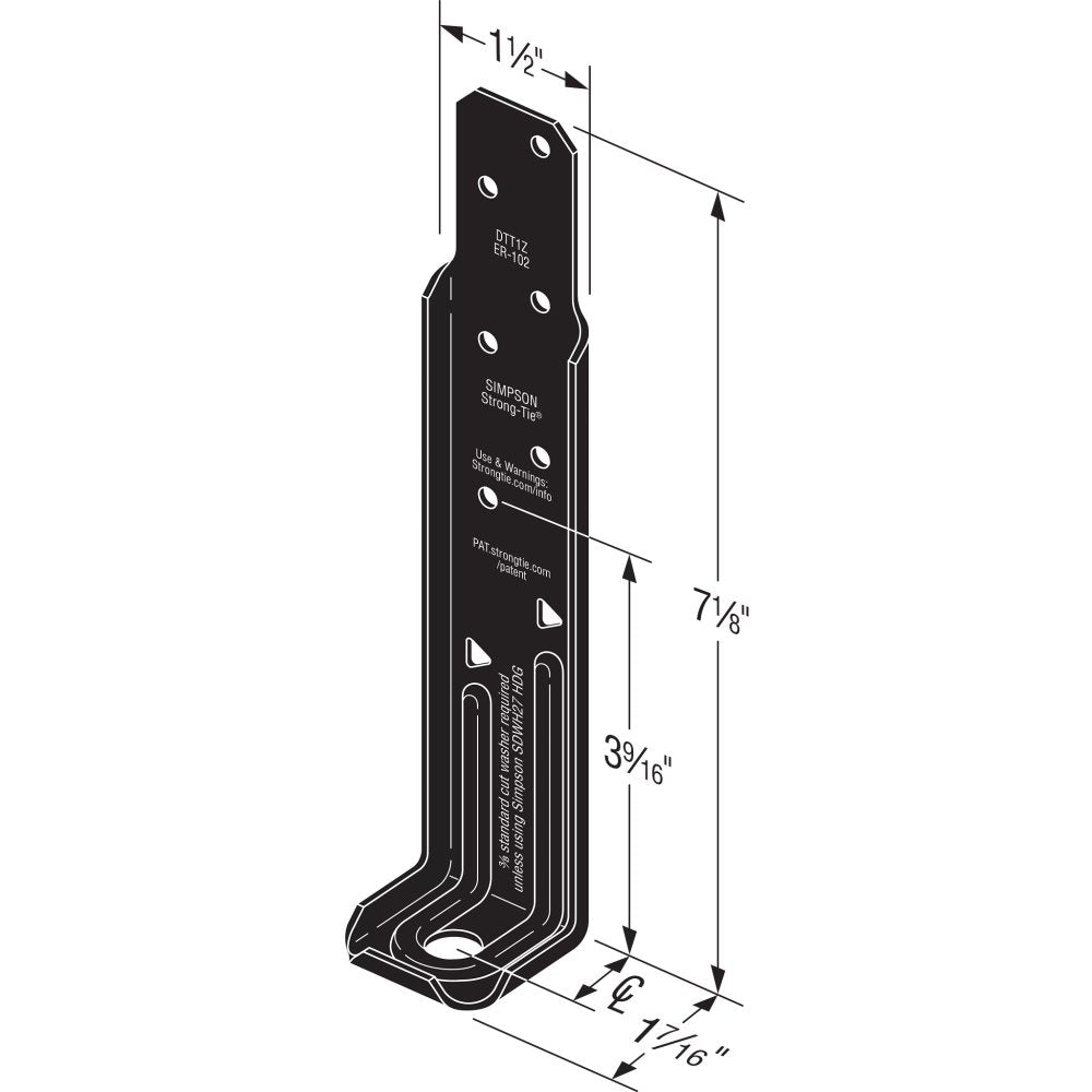 Simpson DTT1PC Outdoor Accents DTT1PC ZMAX, Black Powder-Coated Deck Tension Tie for 2x