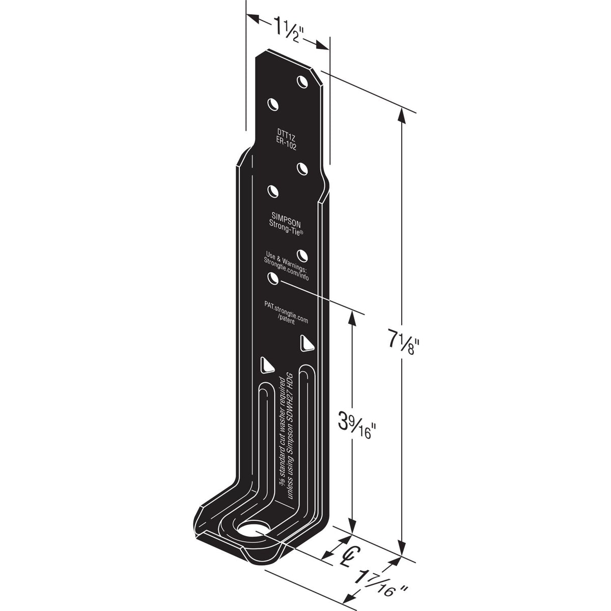 Simpson DTT1PC Outdoor Accents DTT1PC ZMAX, Black Powder-Coated Deck Tension Tie for 2x