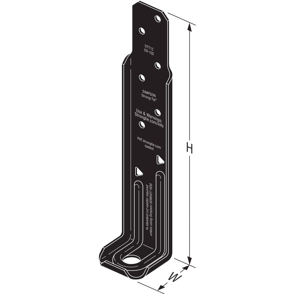 Simpson DTT1PC Outdoor Accents DTT1PC ZMAX, Black Powder-Coated Deck Tension Tie for 2x
