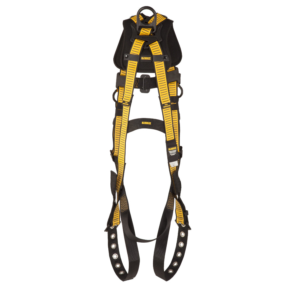 Black and yellow safety harness on a white background