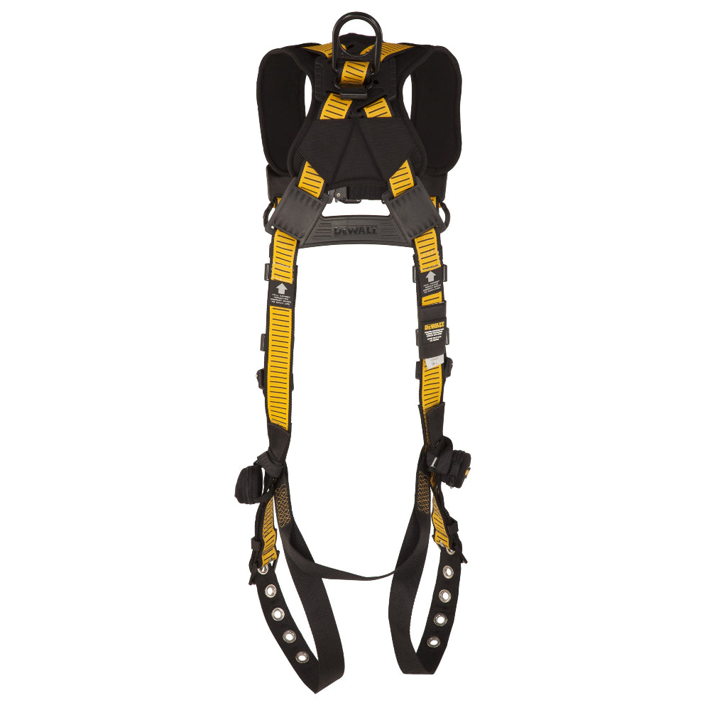 Black and yellow safety harness on a white background