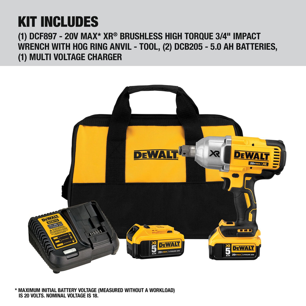 DeWALT 20 V MAX XR Brushless High Torque 3/4" Impact Wrench Kit DCF897P2