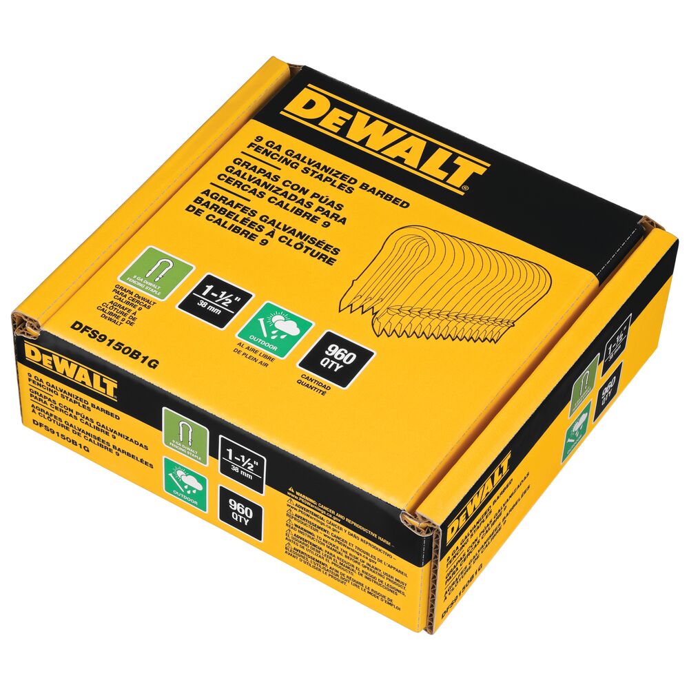 DeWALT 1.5 in. x 9-Gauge Galvanized Barbed Paper Tape Fencing Staples (960 per Box)