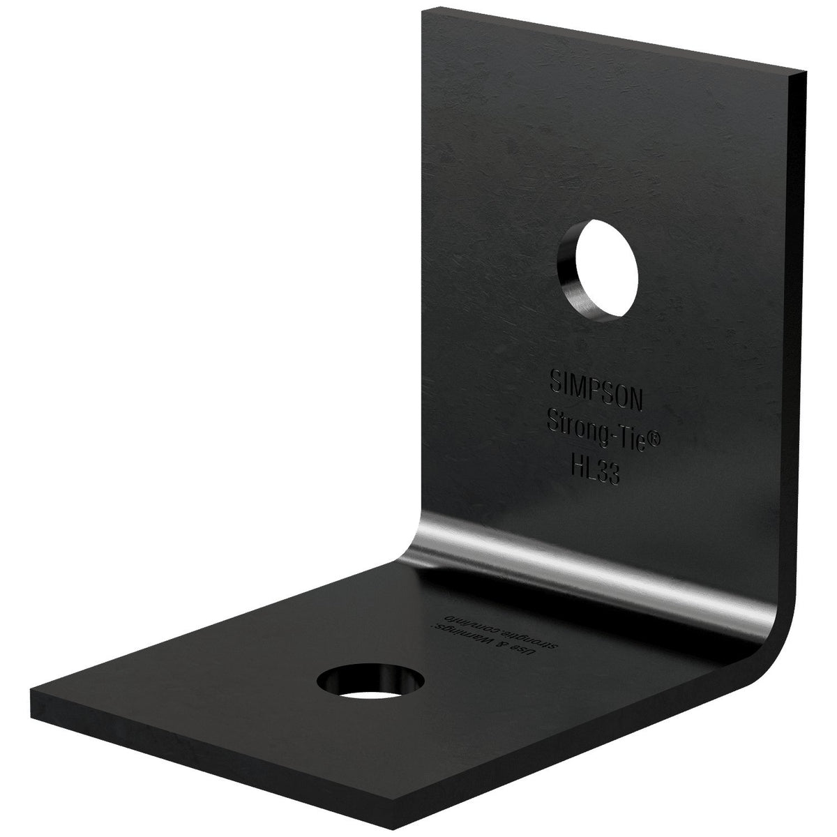 Black metal bracket with a silver accent on a white background