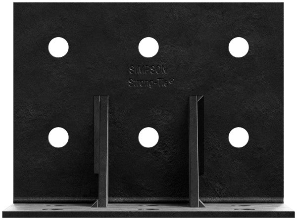 Black metal bracket with multiple holes on a black background