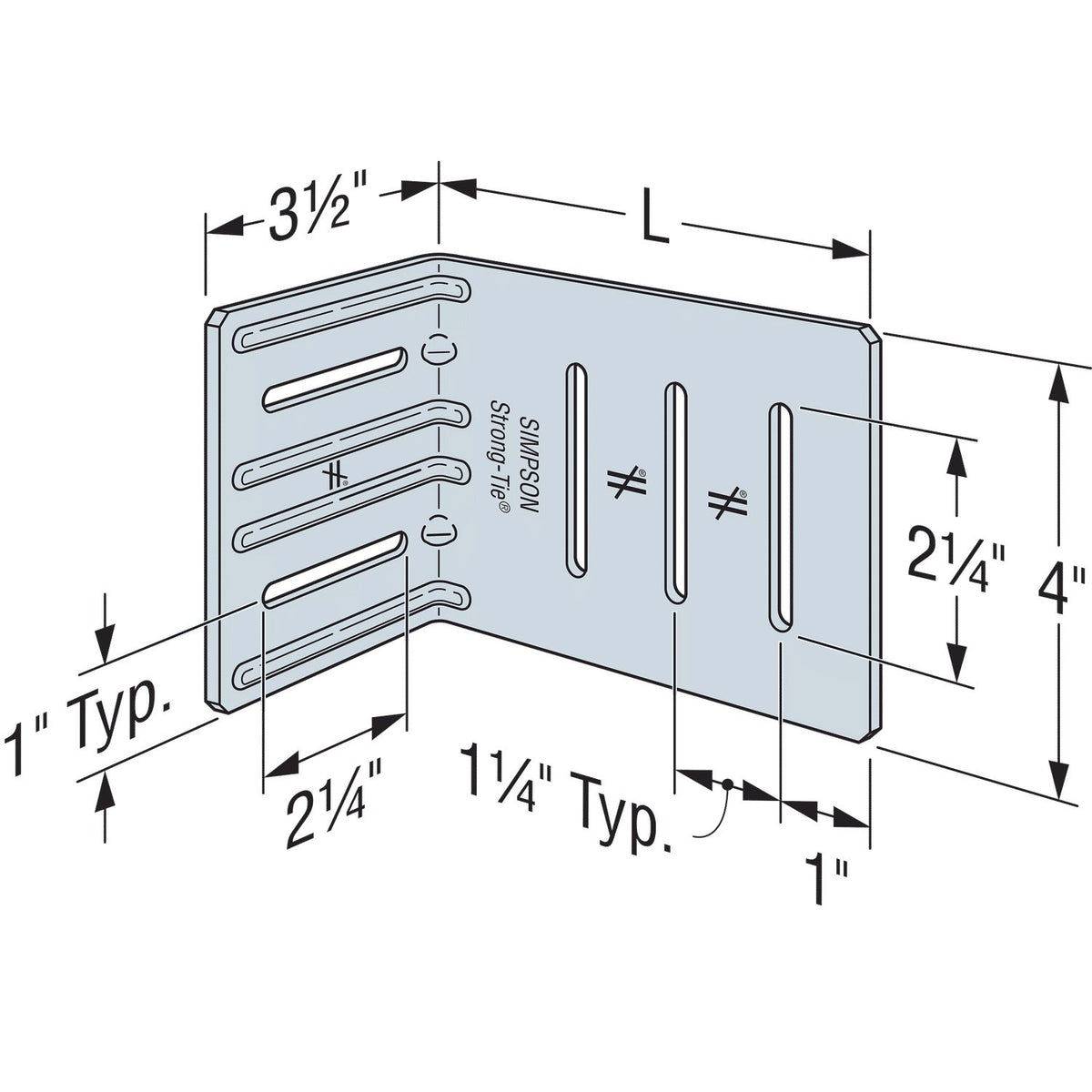 Simpson IDCB45.5-KT25 Drift-Clip Bypass Framing Connector 3.5x5.5x4 12 Ga G90 Galv 25-Pk w/Screws