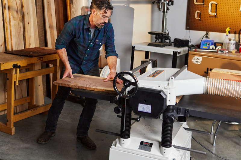 JET Black JWP-208HH-BLK, 20" Helical Head Planer, 230V 1PH, 5HP in use