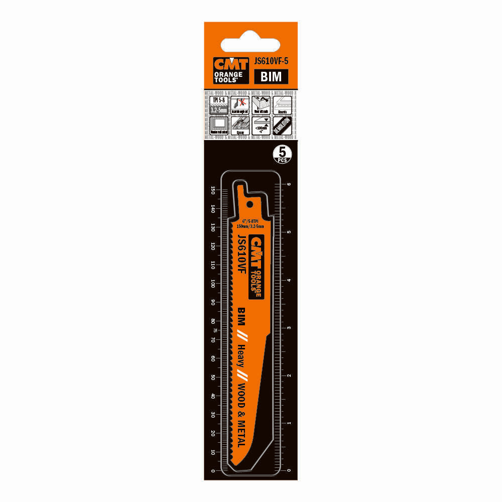 CMT JS610VF-5 Reciprocating Saw Blades for Wood & Metal BIM 6" x 5-8TPI (5-Pc)