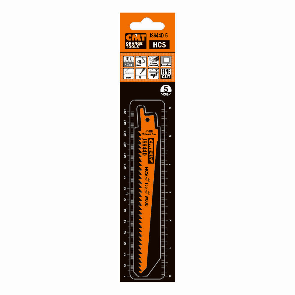 CMT JS644D-5 Reciprocating Saw Blades for Wood (HCS) 6" x 6TPI (5-Pc)
