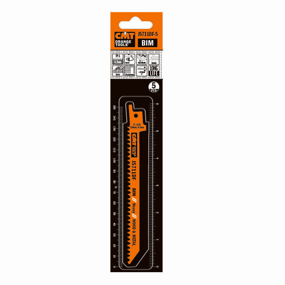 CMT JS711DF-5 Reciprocating Saw Blades for Wood & Metal BIM 6" x 6TPI (5-Pc)