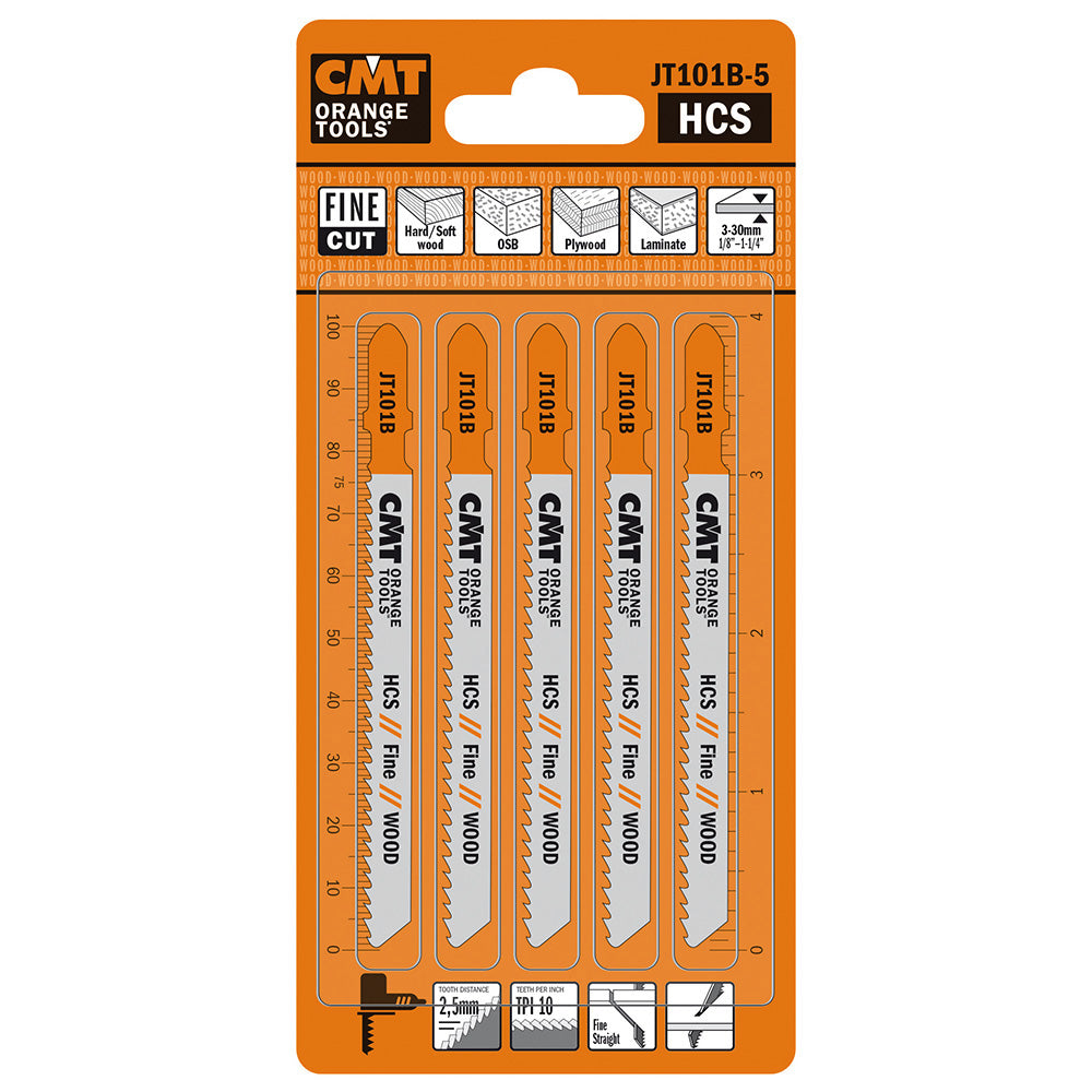CMT JT101B-5 Jig Saw Blades Wood/Fine Straight (HCS) 4" x 10TPI (5-Pc)