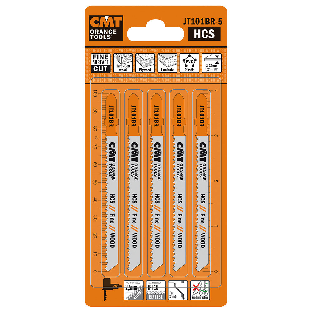 CMT JT101BR-5 Jig Saw Blades Wood/Fine Straight (HCS) 4" x 10TPI (5-Pc)