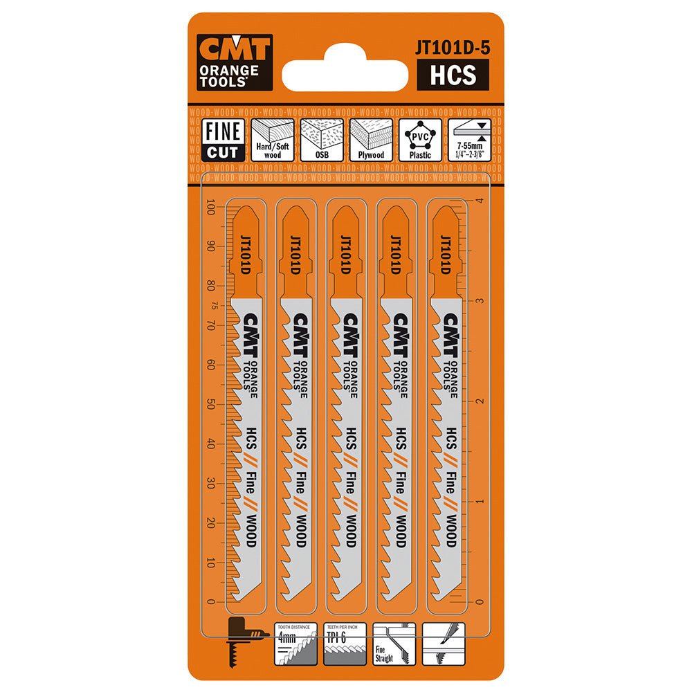 CMT JT101D-5 Jig Saw Blades Wood/Fine Straight (HCS) 4" x 6TPI (5-Pc)