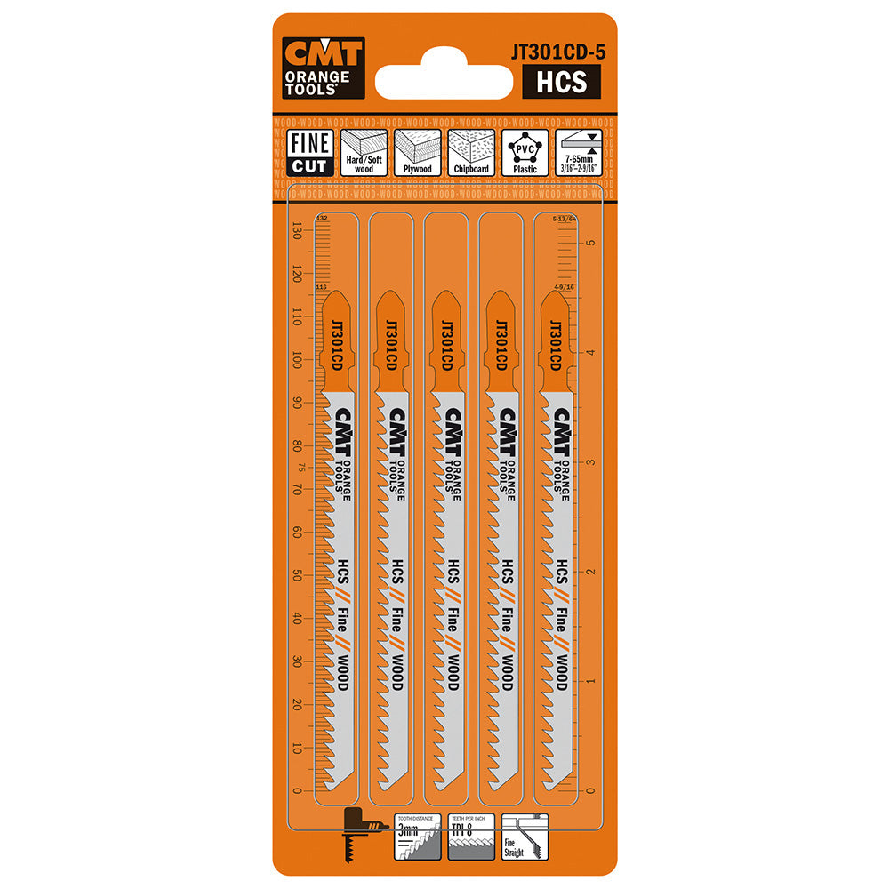 CMT JT301CD-5 Jig Saw Blades Wood/Fine Straight (HCS) 4-1/2" x 8TPI (5-Pc)