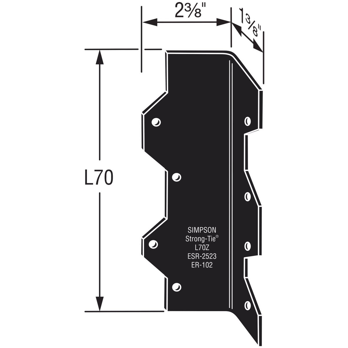 Simpson 7" Reinforcing L Angle 16-Ga ZMAX Black Powder-Coated L70PC