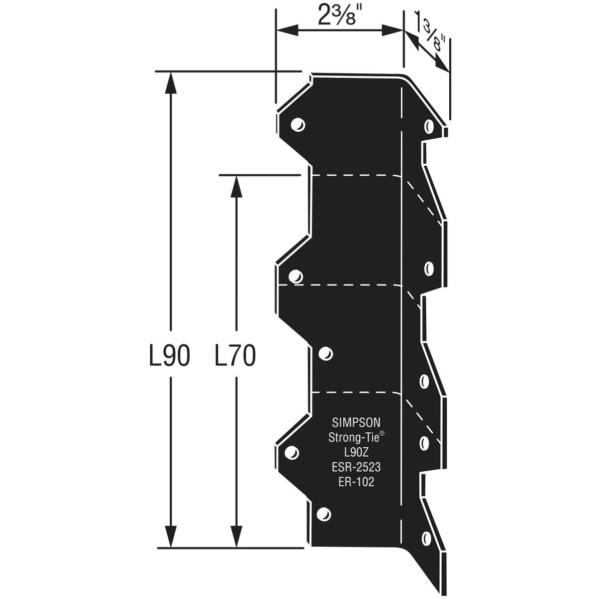 Simpson 9" Reinforcing L Angle 16-Ga ZMAX Black Powder-Coated L90PC