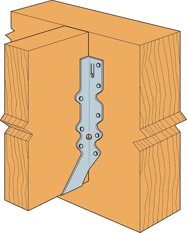 Wooden frame with a metal bracket inserted into it