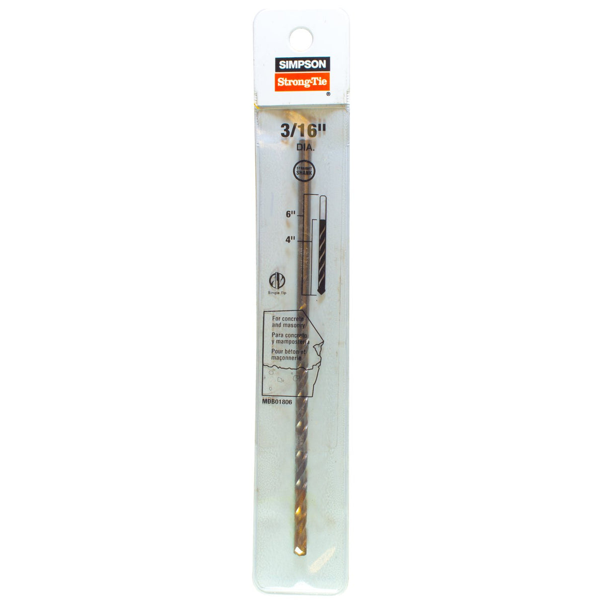Simpson 3/16" x 6" Straight Shank Drill Bit MDB01806