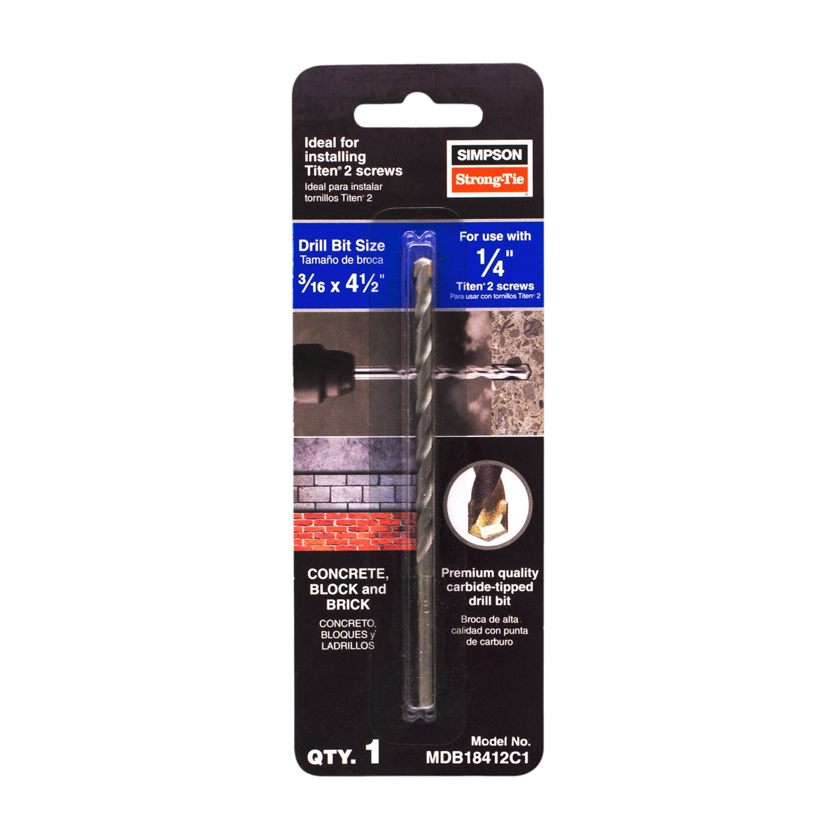 Simpson 3/16" x 4-1/2" Titen Turbo Screw Anchor Masonry Drill Bit