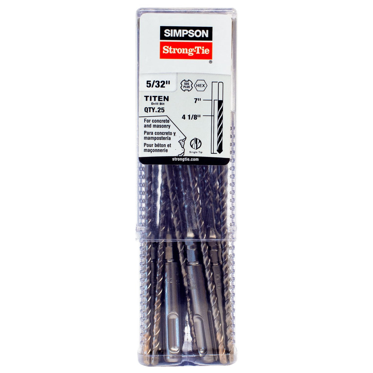 Simpson 5/32" x 7" 2-Cutter Head SDS-Plus Titen Hex Drill Bit, Carbide
