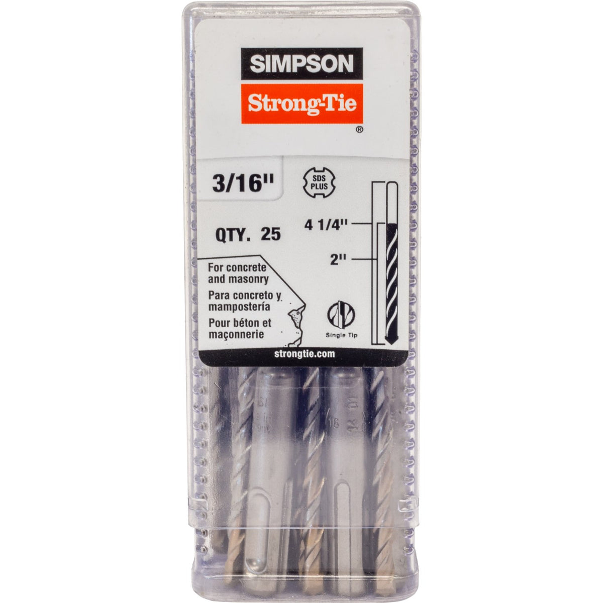 Simpson 3/16" x 4-1/4" 2-Cutter Head SDS-Plus Drill Bit, Carbide