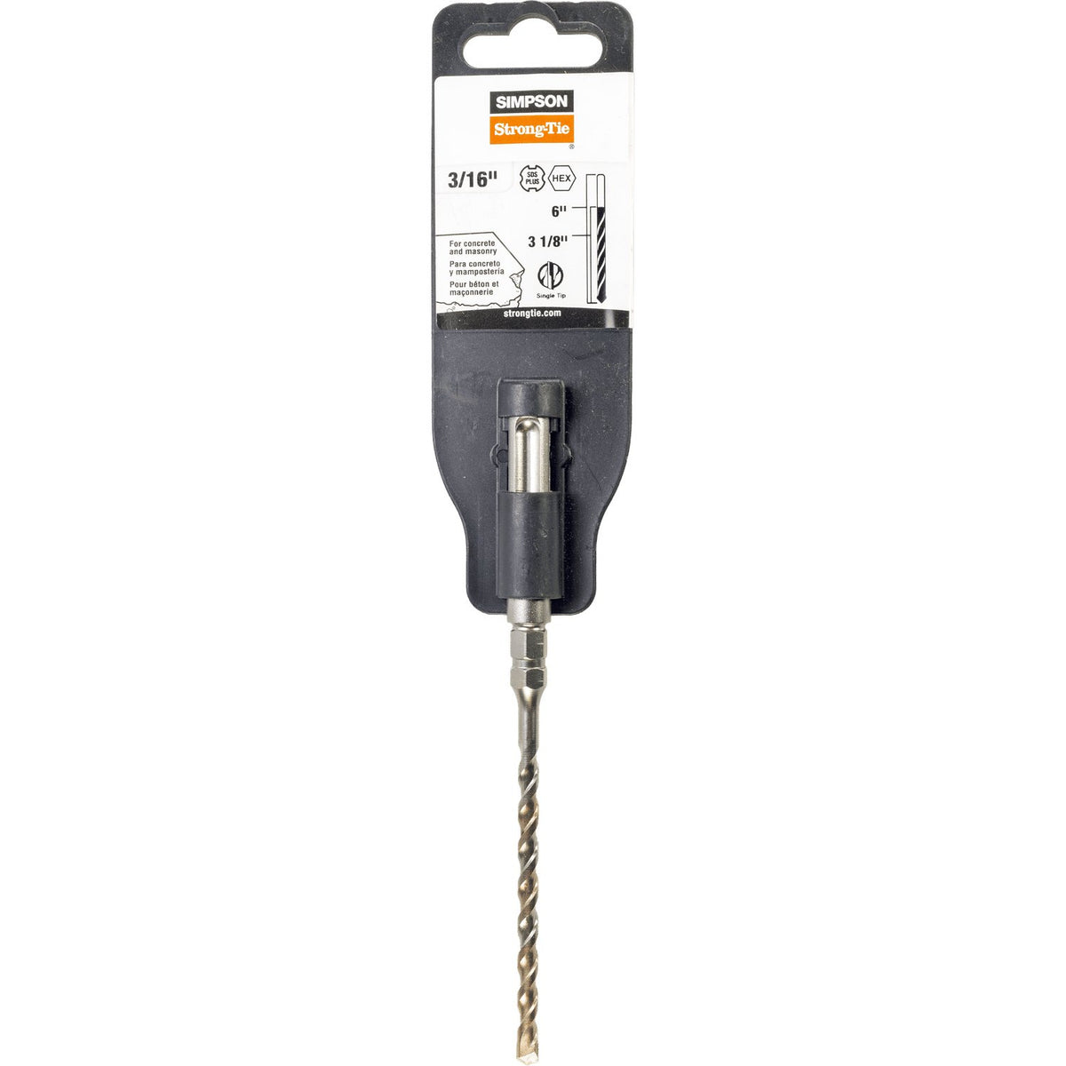 Simpson 3/16 in. x 6 in. SDS-Plus Hex Titen Carbide Drill Bit 2-Cutter Head MDPL01806H