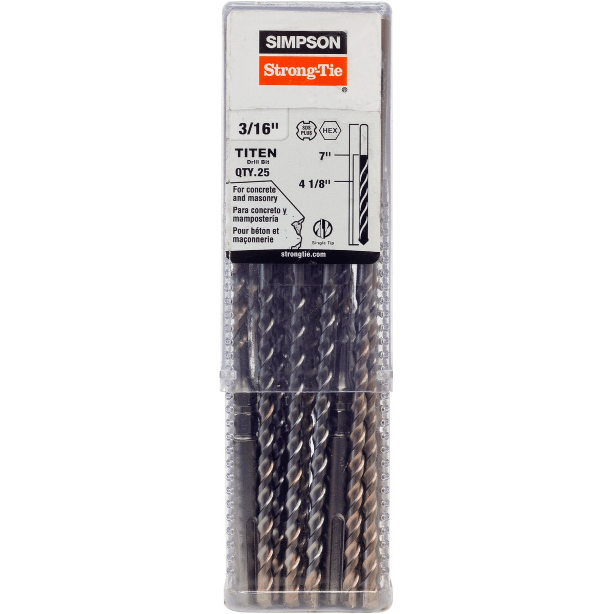 Simpson 3/16" x 7" 2-Cutter Head SDS-Plus Titen Hex Drill Bit, Carbide
