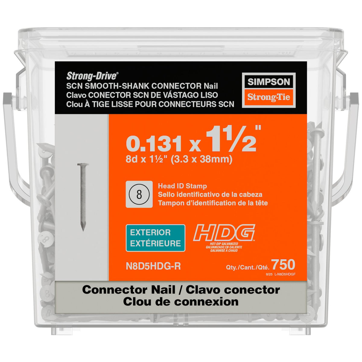 Simpson N8 0.131" x 1-1/2" SCN Smooth Shank Connector Nail, Hot-Dip Galvanized