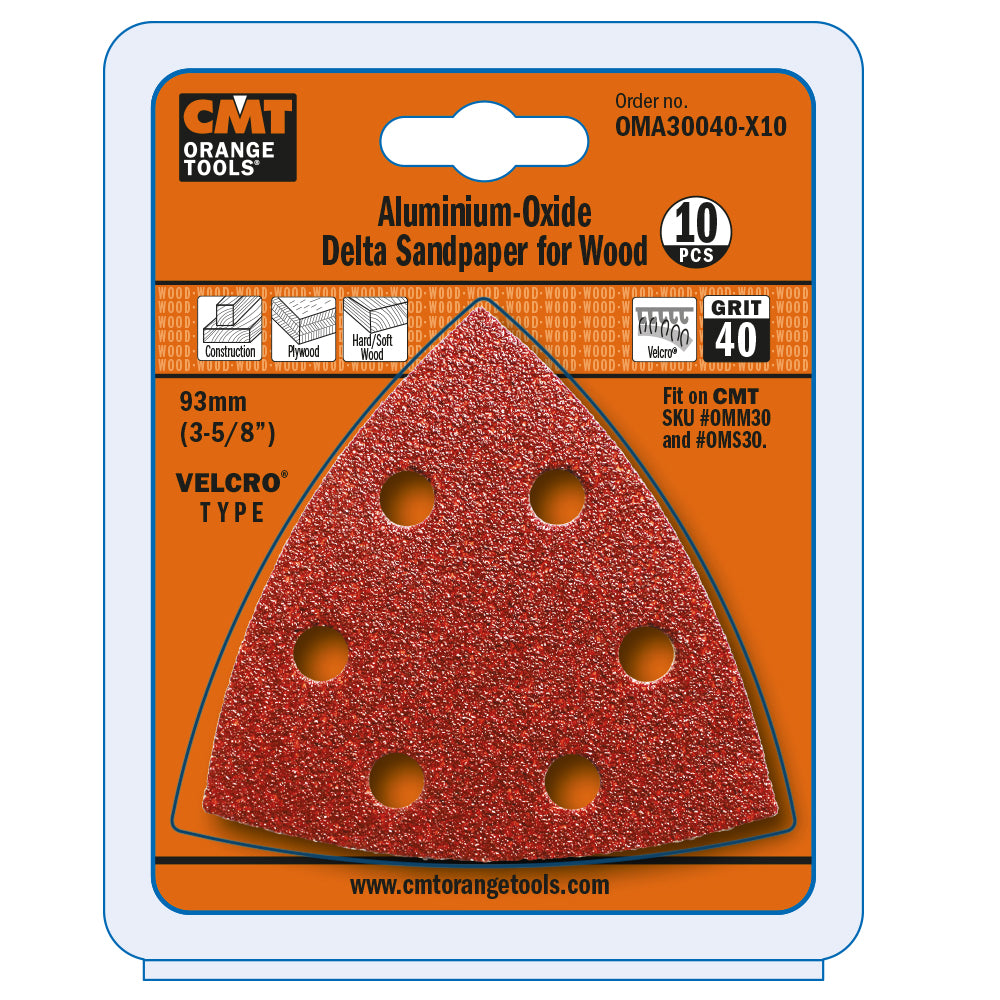 CMT 40 Grit 3-5/8" Aluminum-Oxide Delta Sandpaper for Wood. Perforated (10-Pc)