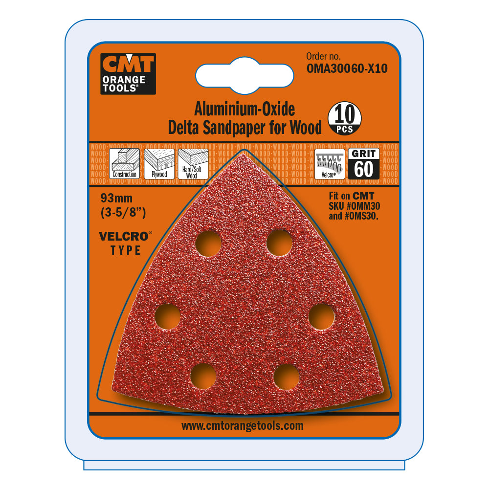 CMT 60 Grit 3-5/8" Aluminum-Oxide Delta Sandpaper for Wood. Perforated (10-Pc)