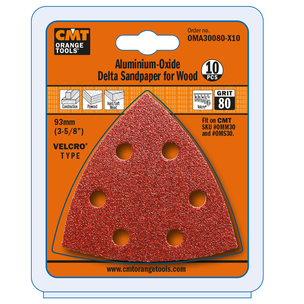 CMT 80 Grit 3-5/8" Aluminum-Oxide Delta Sandpaper for Wood. Perforated (10-Pc)