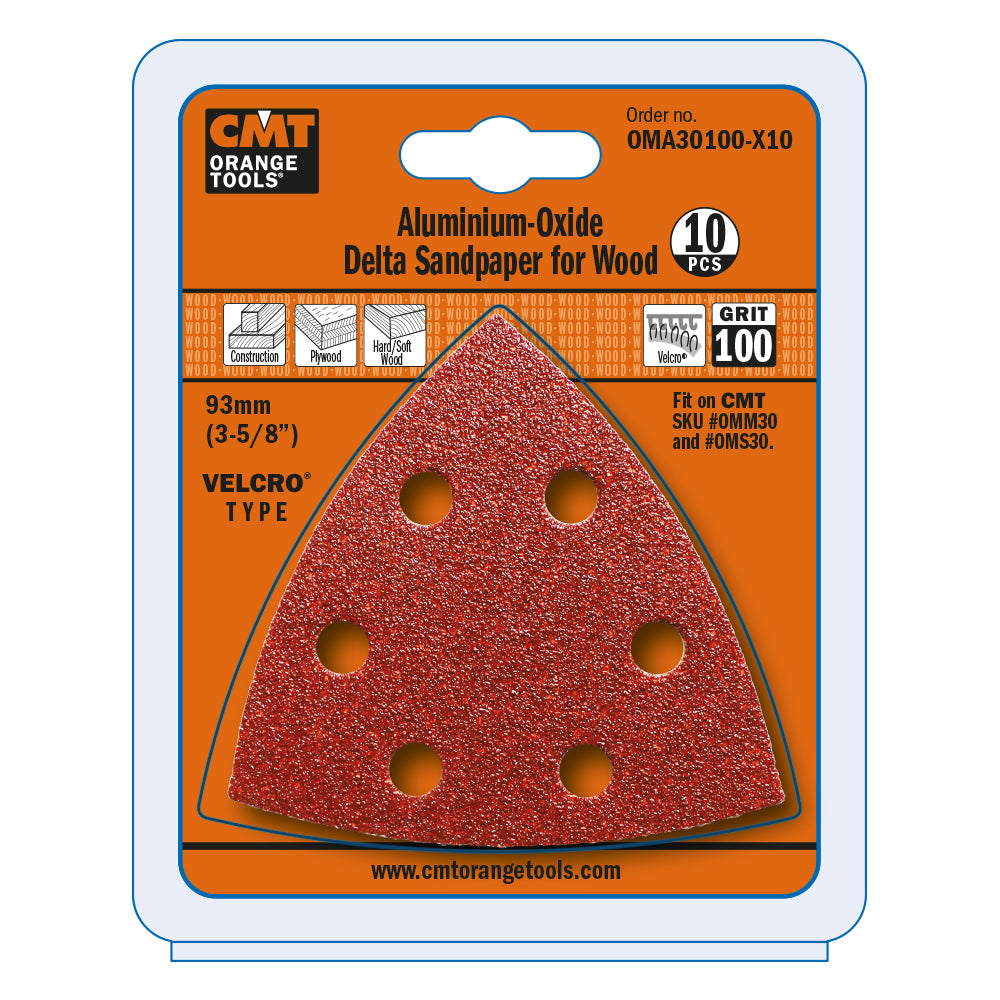 CMT 100 Grit 3-5/8" Aluminum-Oxide Delta Sandpaper for Wood. Perforated (10-Pc)