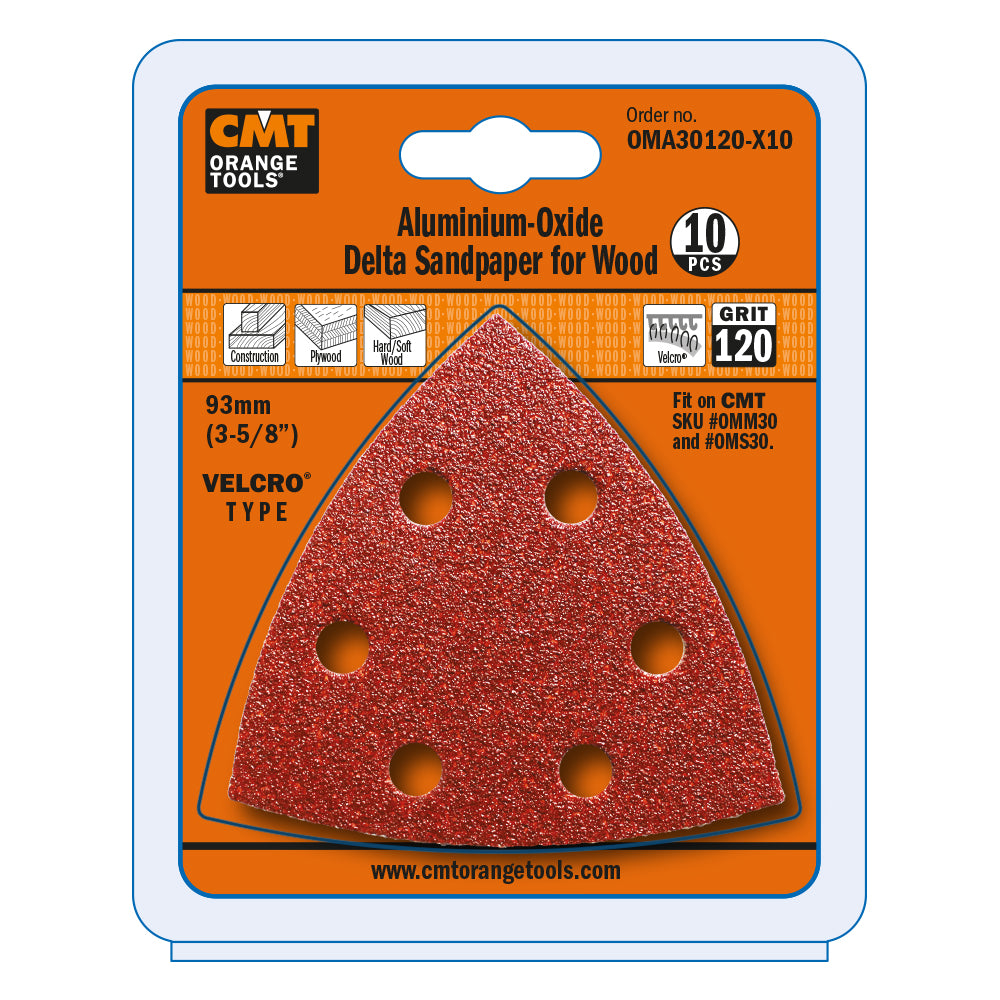 CMT 120 Grit 3-5/8" Aluminum-Oxide Delta Sandpaper for Wood. Perforated (10-Pc)