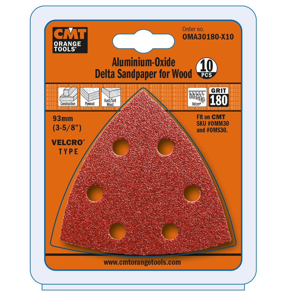 CMT 180 Grit 3-5/8" Aluminum-Oxide Delta Sandpaper for Wood. Perforated (10-Pc)