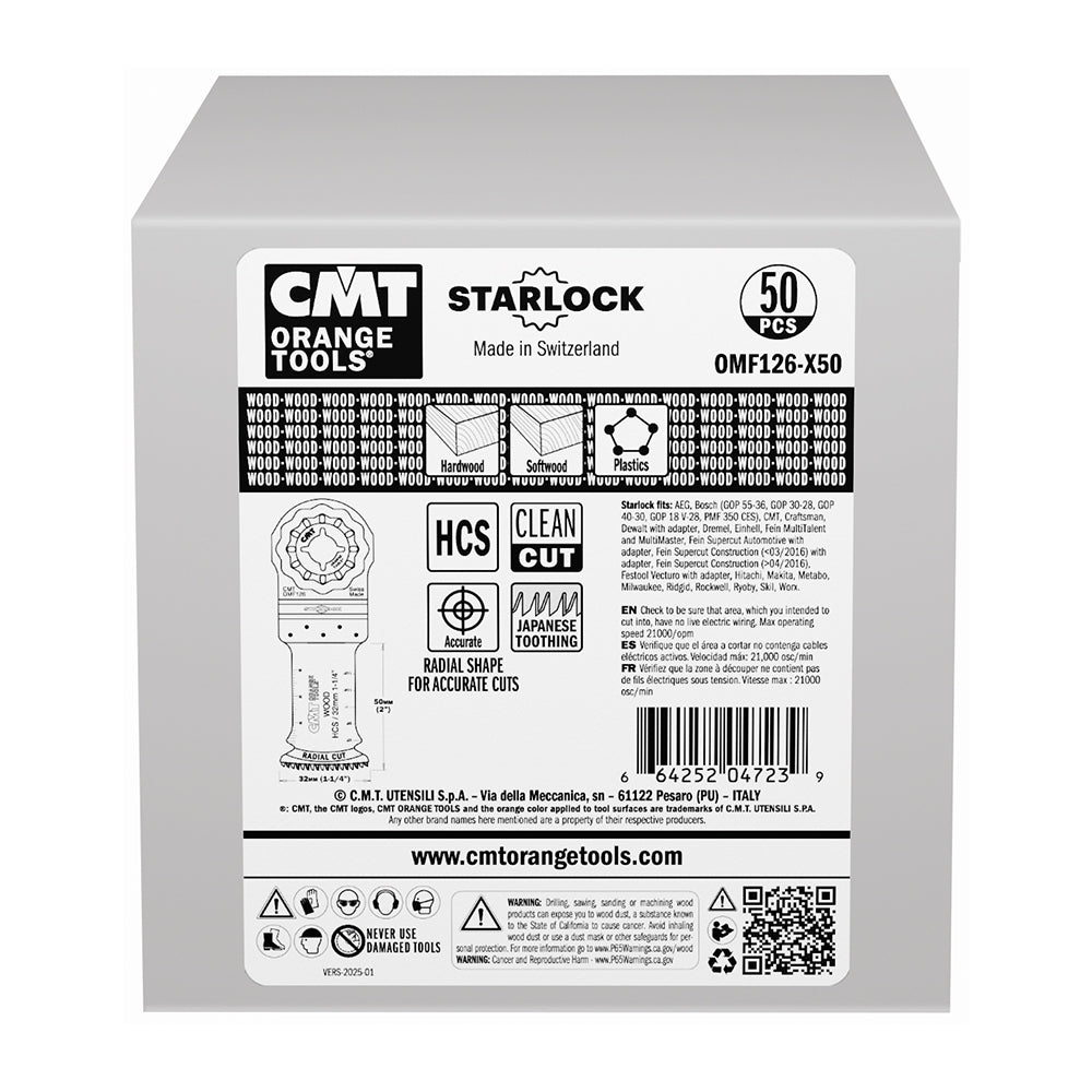 CMT OMF126-X50 1-3/8" Precision Cut Blade w/Japanese Toothing HCS Starlock 50-Pc