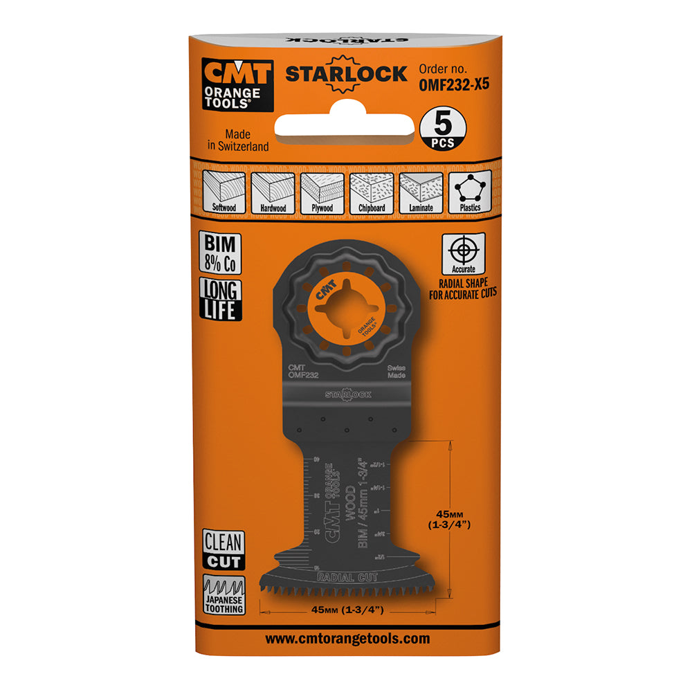 CMT OMF232-X5 1-3/4" Precision Cut Blade w/Japanese Toothing BIM Starlock 5-Pc