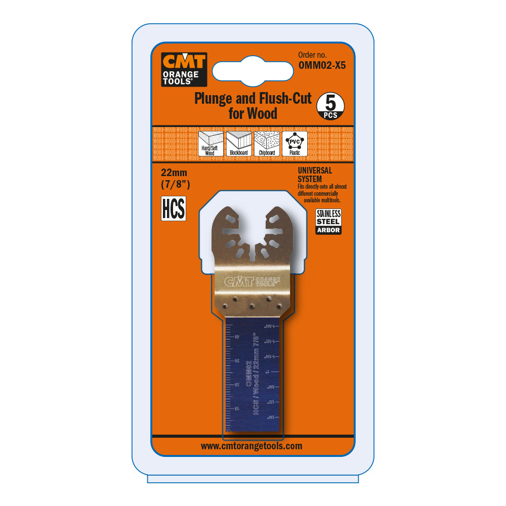 CMT OMM02-X5 7/8" Plunge and Flush-Cut Blade for Wood HCS (5-Pc)
