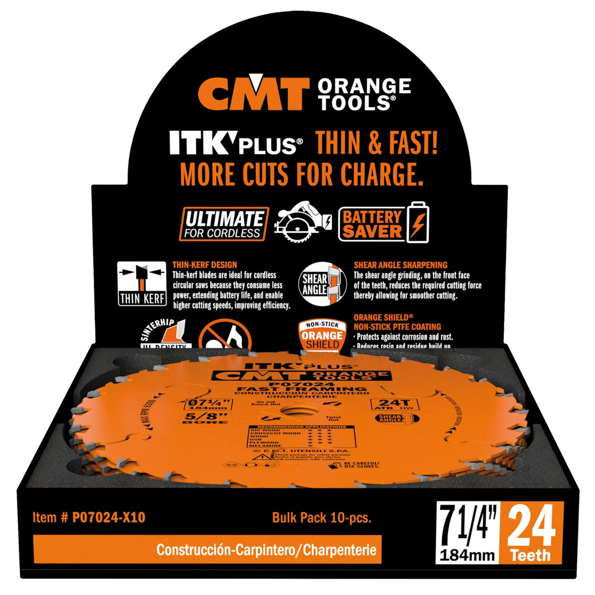 CMT P07024-X10 ITK-Plus Fast Framing Blade 7-1/4" x 5/8" 10-Pk
