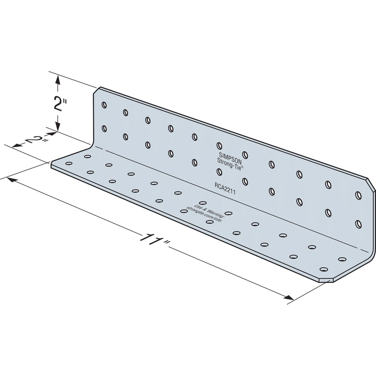 Simpson RCA2211/54 Rigid Connector Angle 2x2x11 in 16-Ga G90 Galvanized 45-Pack